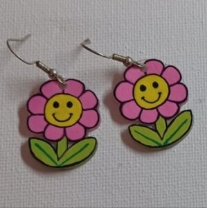 4/$60 New Pink Happy Flower Pair of Earrings - Hand-Made